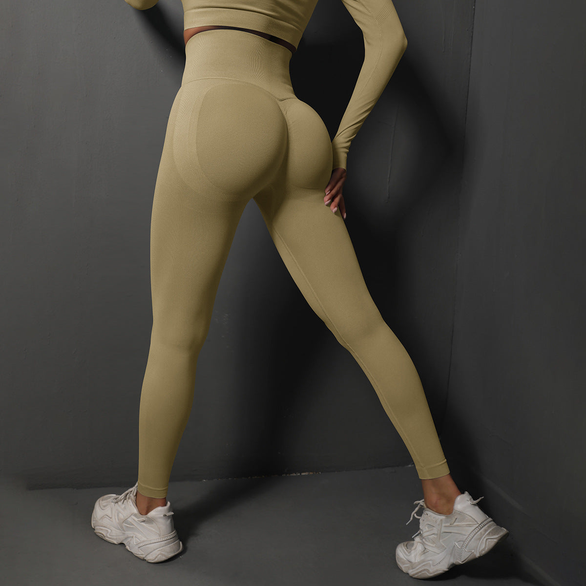 Size S Khaki Seamless High-Waisted Yoga Pants for Women - Lift Workout Leggings for Running, Gym, and Fitness