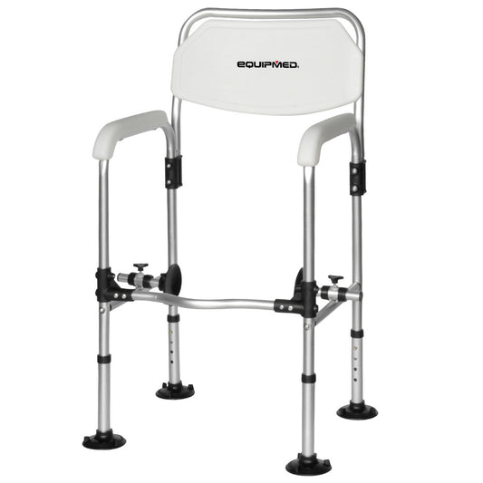 Equipmed Over Toilet Support Frame Safety Grab Rail Aid, 136kg Capacity, Adjustable Height, Non-Slip Feet and Clamps