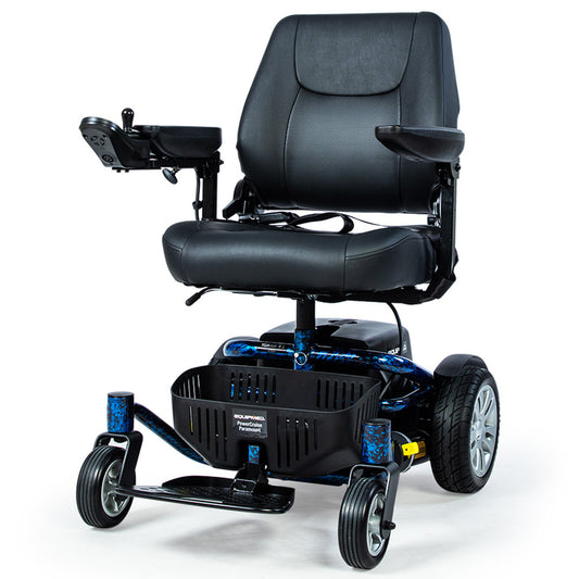 Equipmed Heavy Duty Electric Wheelchair, Up to 20km Range, Ultra-Comfortable, Safe Stable Non-Slip Anti-Roll Back Power Chair, Blue