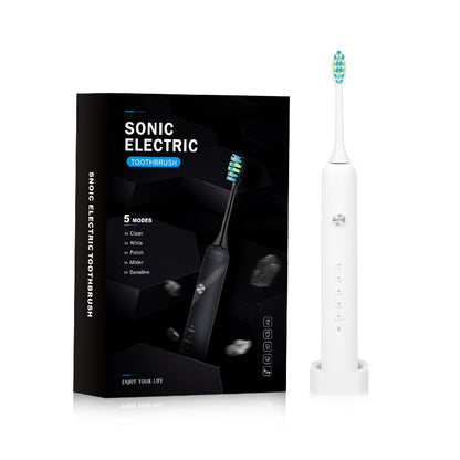 White Electric Sonic Toothbrush - Rechargeable Adult Model with Sonic Vibration Technology for Deep Clean and Oral Care