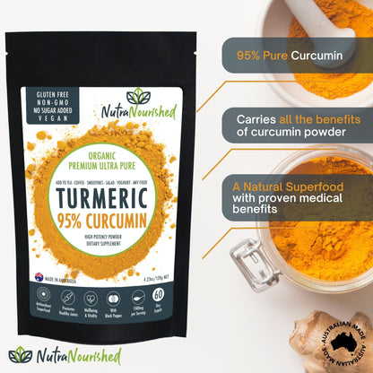 PURE ORGANIC 95% CURCUMIN POWDER - 1500MG OF TURMERIC EXTRACT BUFFERED WITH BLACK PEPPER